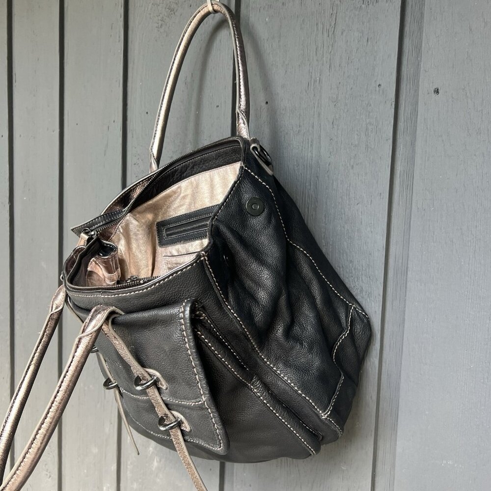 Liebeskind Berlin Leather Shoulder Bag Satchel Black Metallic Slouchy Soft Purse - Picture 8 of 16
